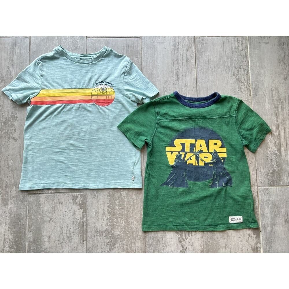 Lot Set of 2 GAP Kids Star Wars Boys T-Shirt Graphic Tee Everyday Casual M 8-9